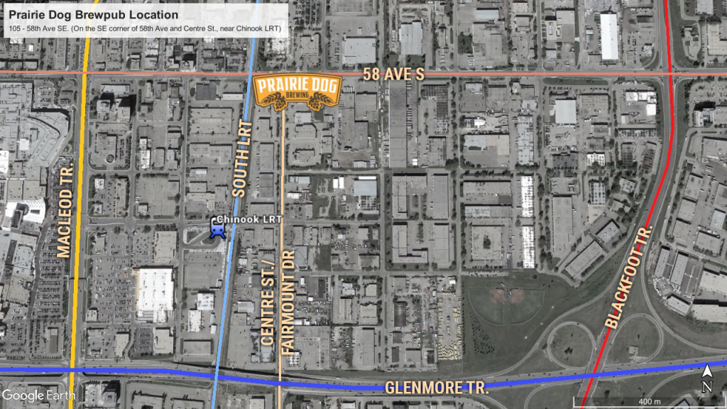 Map of Prairie Dog Brewing's South-Calgary Brewpub.