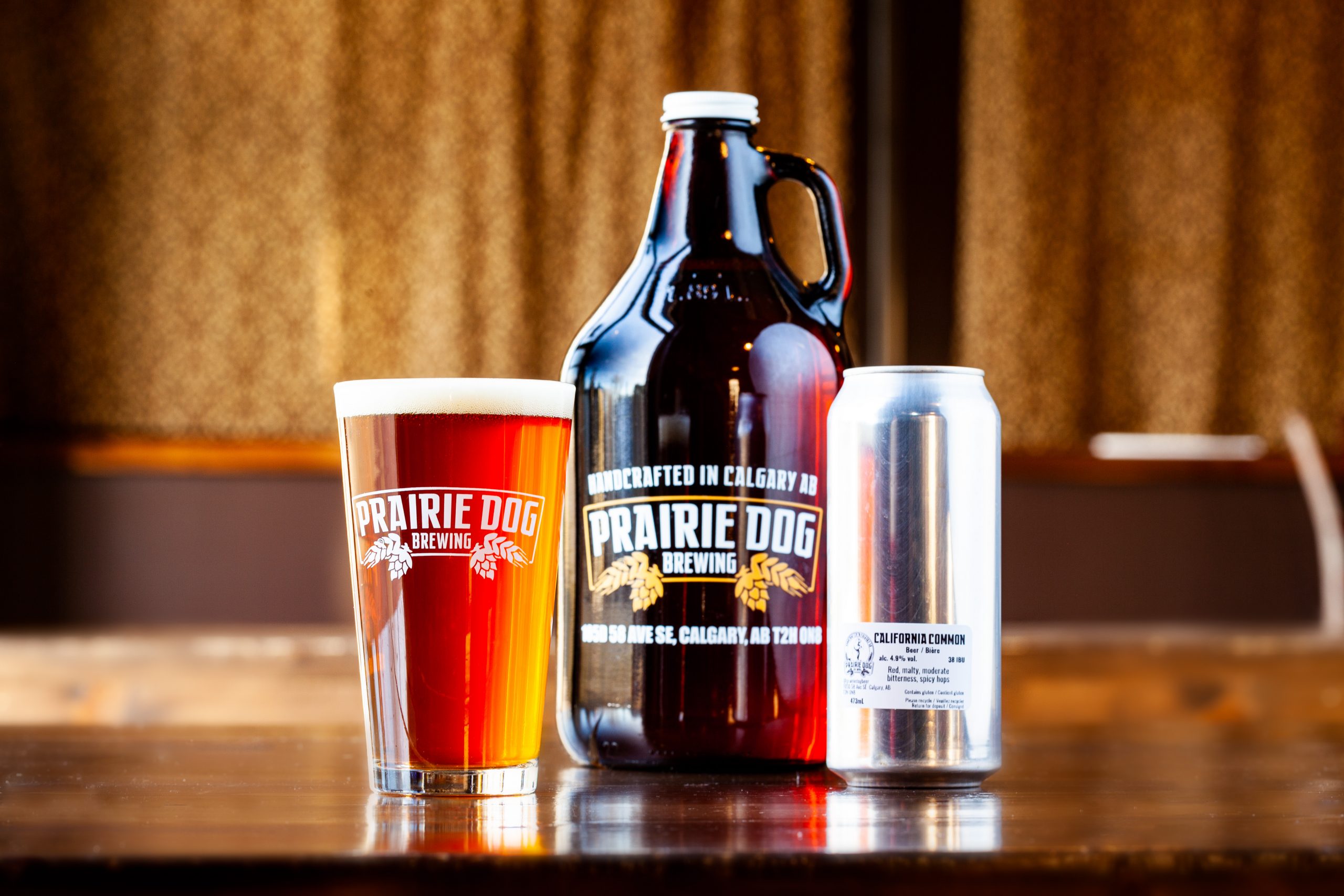 An assortment of formats of Prairie Dog California Common, a unique and tasty San Francisco red beer style, brewed with lager yeast.