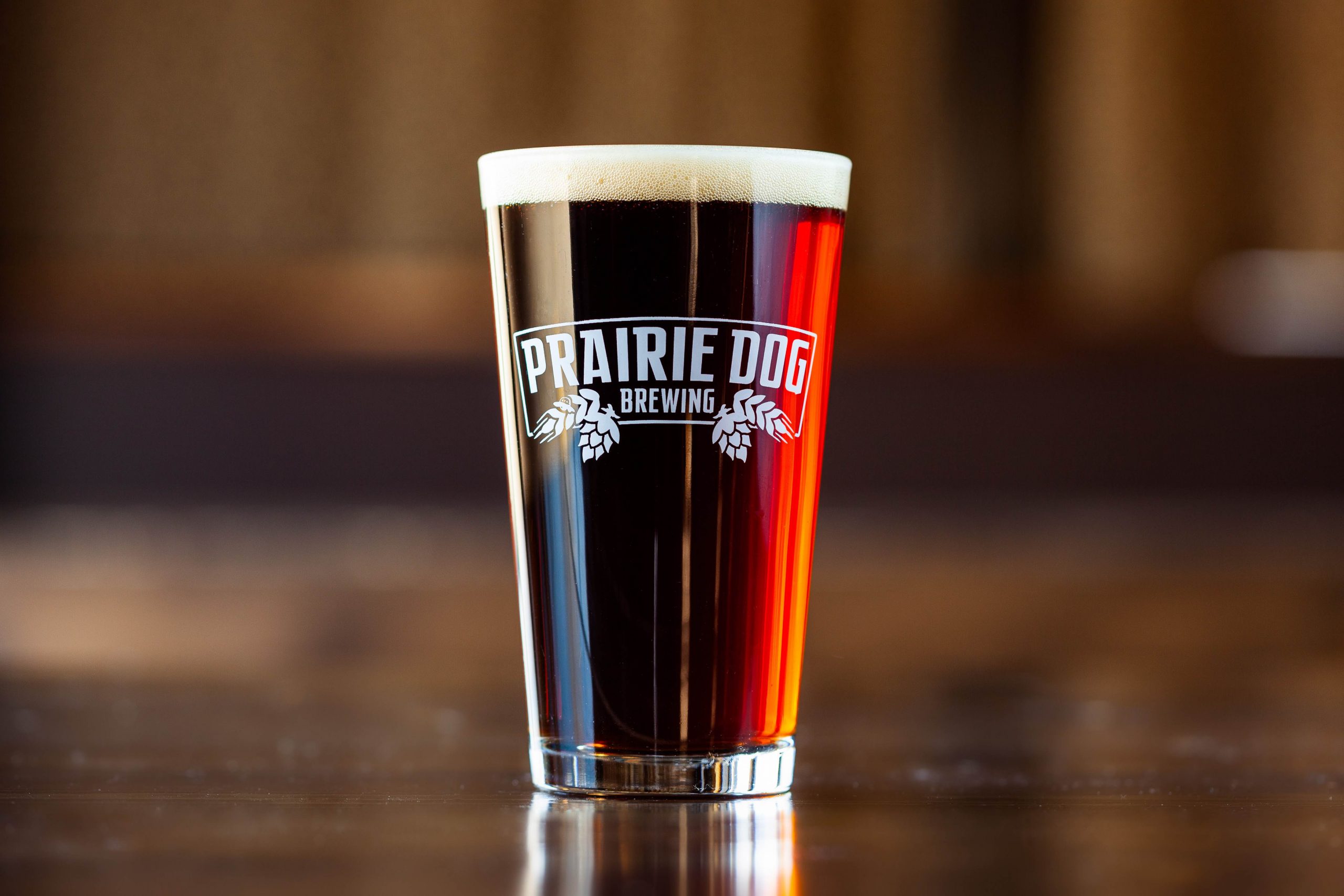 16-oz pint glass of Prairie Dog Gunnison's Red Ale