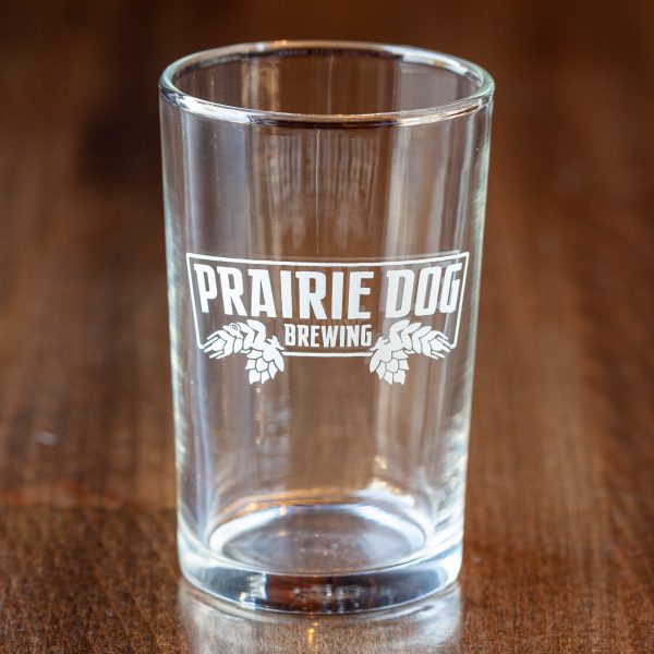 5-oz tasting/flight glass with Prairie Dog Brewing branding in white.