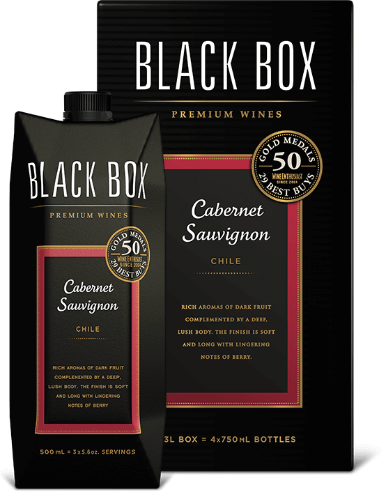 Black Box Cabernet Sauvignon wine in it box packaging.