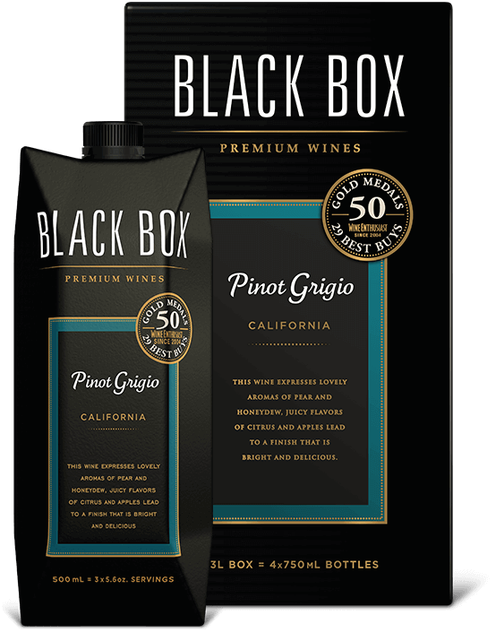Black Box Pinot Grigio White wine in its available packaging formats.