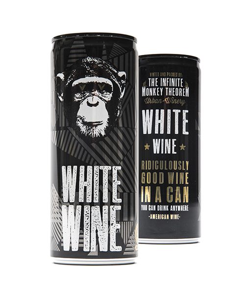 8oz Cans of Infinite Monkey Theorem White Wine.