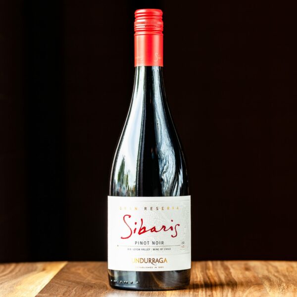 A 750-mL bottle of Undurraga Sibaris Gran Reserva Pinot Noir red wine (Chile)