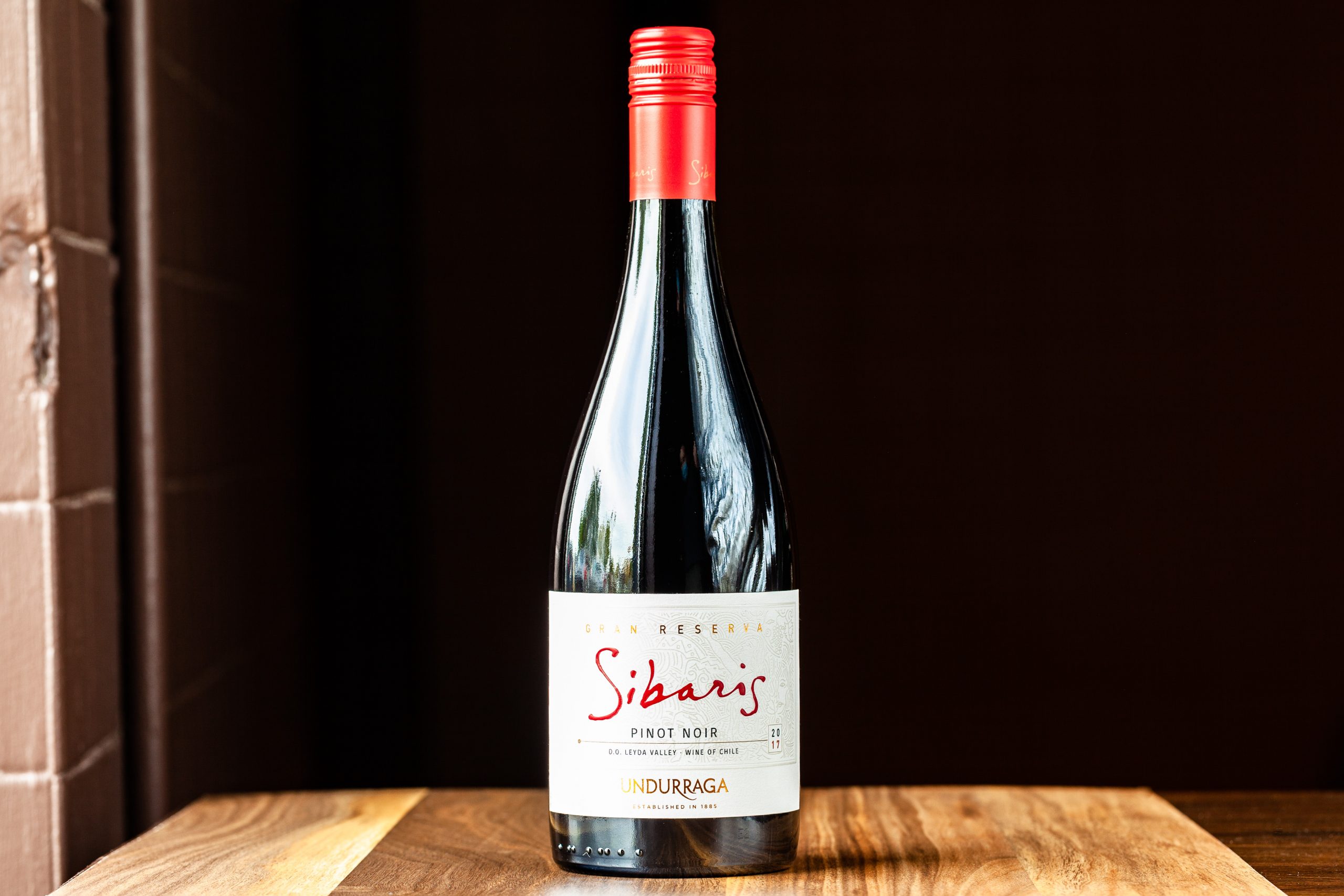 A 750-mL bottle of Undurraga Sibaris Gran Reserva Pinot Noir red wine (Chile)