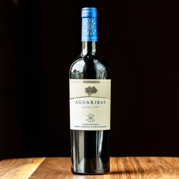 A 750-mL bottle of Baron Edmon de Rothschild Aguaribay Malbec red wine (Argentina).