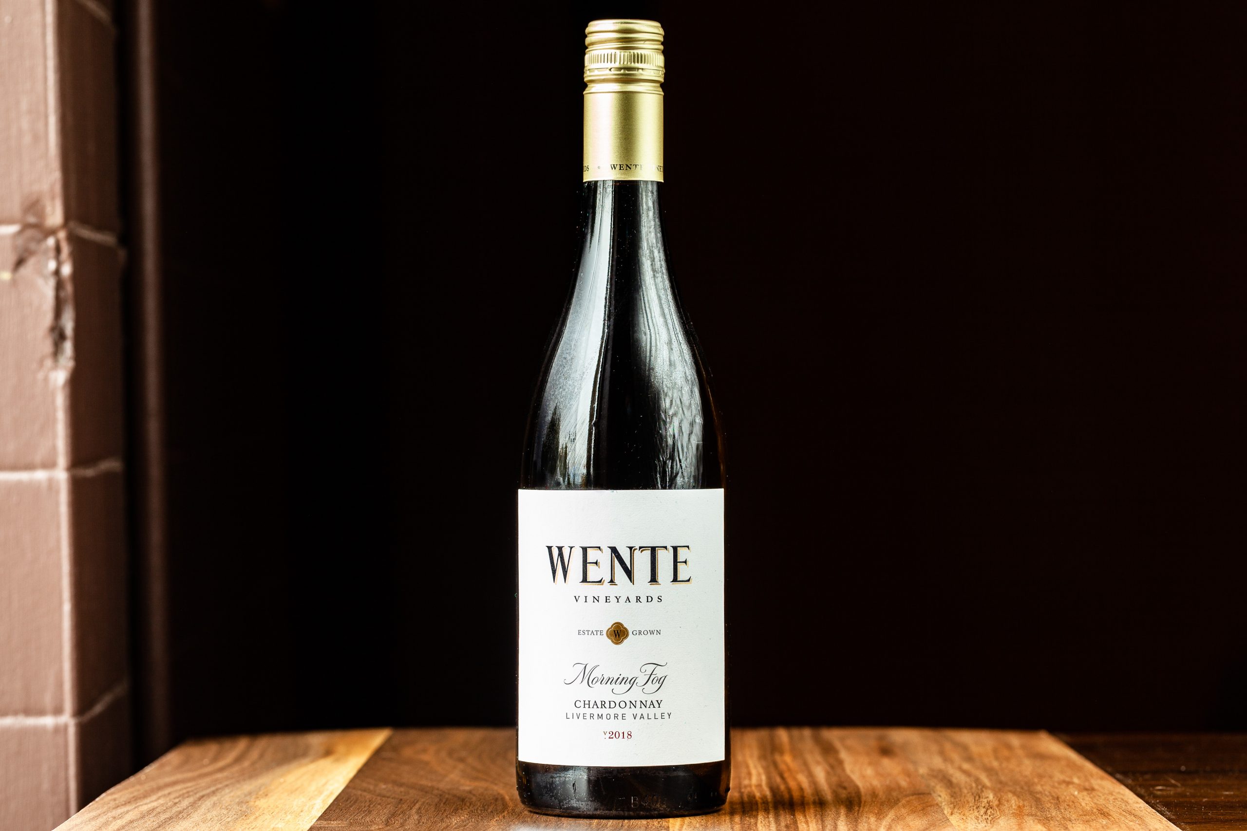 A 750-mL bottle of 2018 Wente Morning Fog Chardonnay.