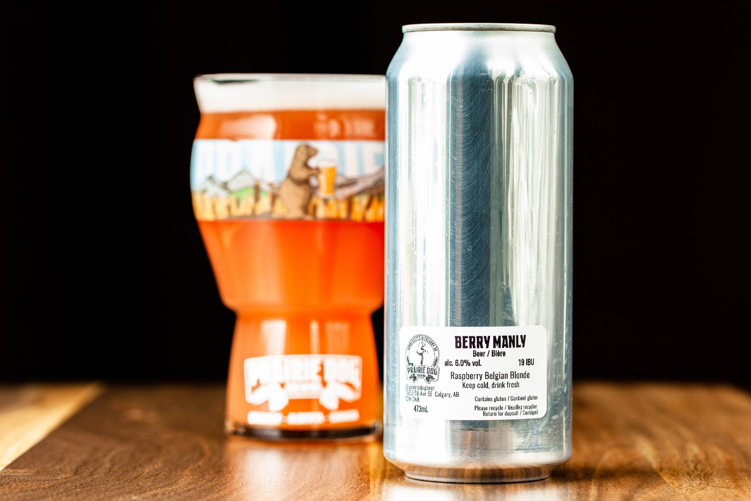A 473-mL can of Prairie Dog Brewing Berry Burrow raspberry Belgian-style blonde ale.