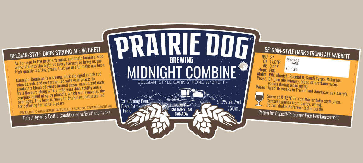 Bottle artwork for 2020 Prairie Dog Brewing Midnight Combine Belgian-style dark strong ale with brettanomyces yeast.