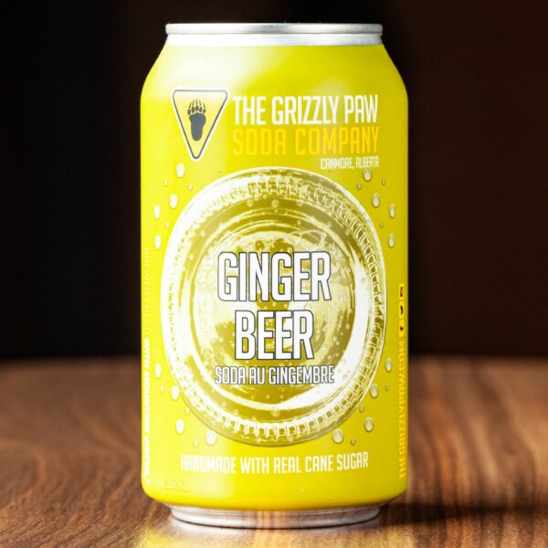 A 355-mL can of Grizzly Paw Ginger Beer, made locally in Canmore, Alberta.