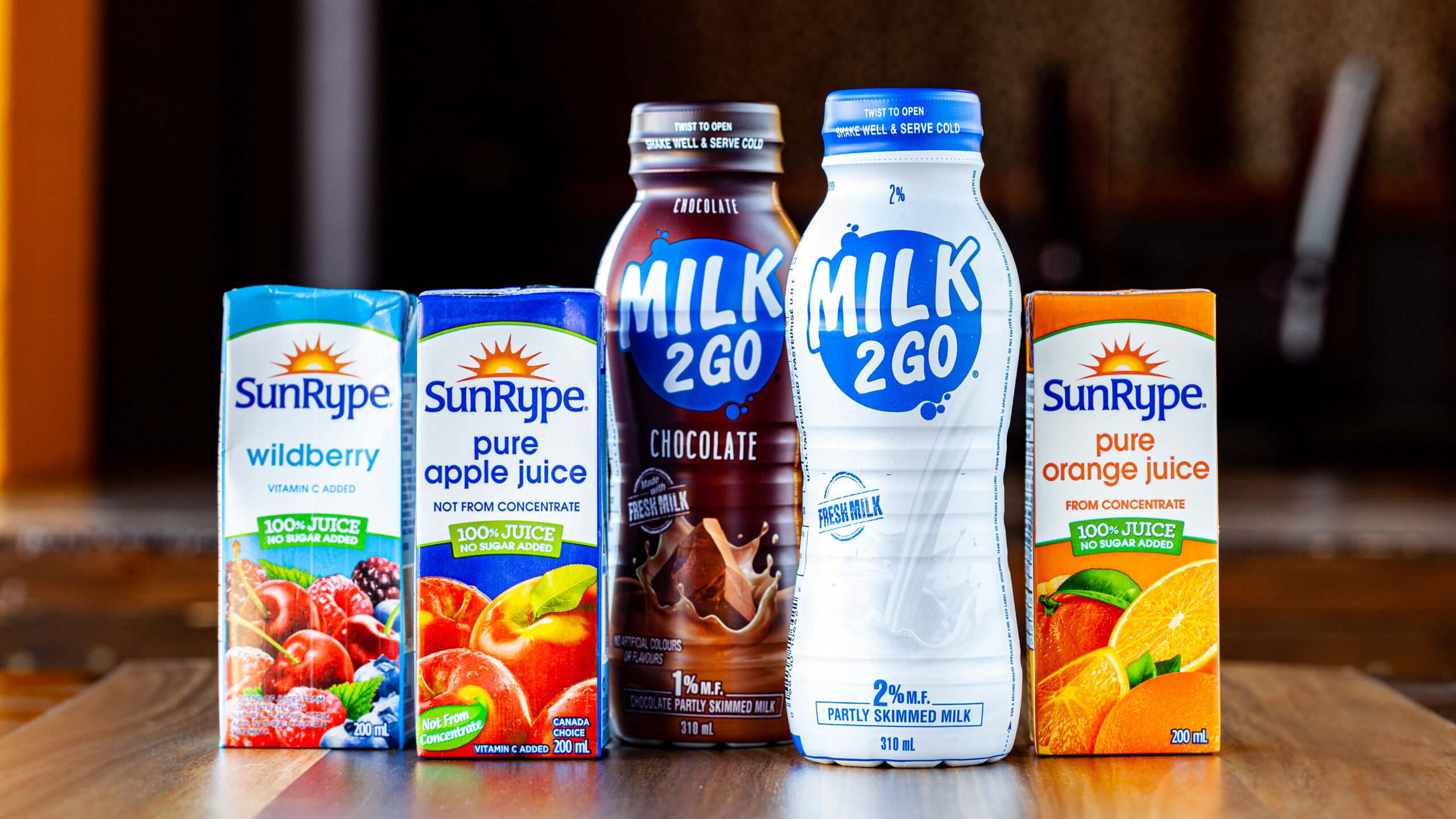 An assortment of kids beverages include SunRype juice boxes and Milk2Go chocolate and white milk products, available at Prairie Dog Brewing.