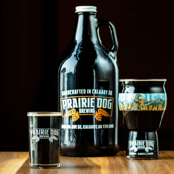 Prairie Dog Brewing Wholly Mole Mexican-inspired chocolate chili pepper stout in three draft options - 5oz or 16oz pours, or growler jug fills.