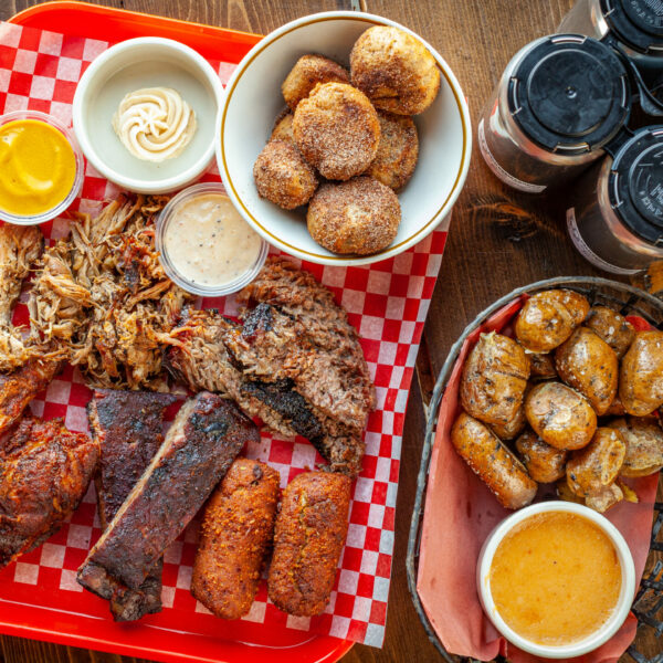 Prairie Dog Brewing Date Night combo platter with beer, barbecue and pretzel bites.