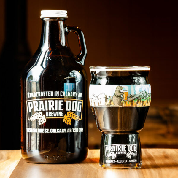A 946mL howler fill and 473mL pint of Prairie Dog Brewing's Wholly Mole Chocolate Chili Stout