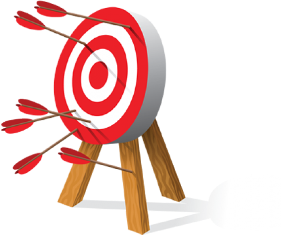 An archery target with arrows missing the bull's eye.