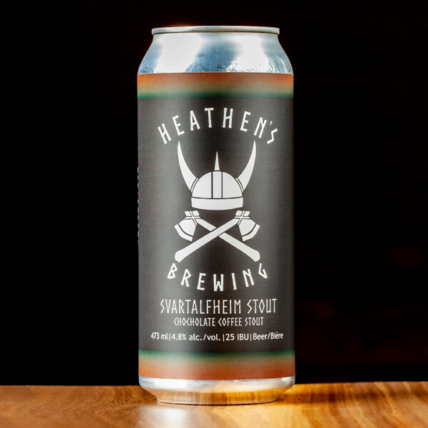A 473ml Can of Heathen's Brewing Svartalfheim Stout (Chocolate Coffee Stout)