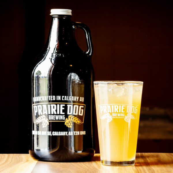 A 1.89L growler fill and 473ml draft pour of Prairie Dog Brewing's Prairie Mule Cocktail