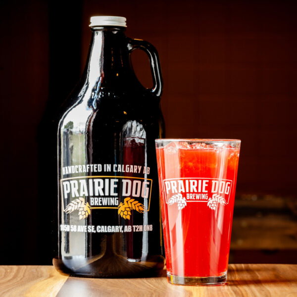 A 1.89l growler fill and 473ml draft pour of Prairie Dog Brewing's Black Cherry Gin Rickey Cocktail.