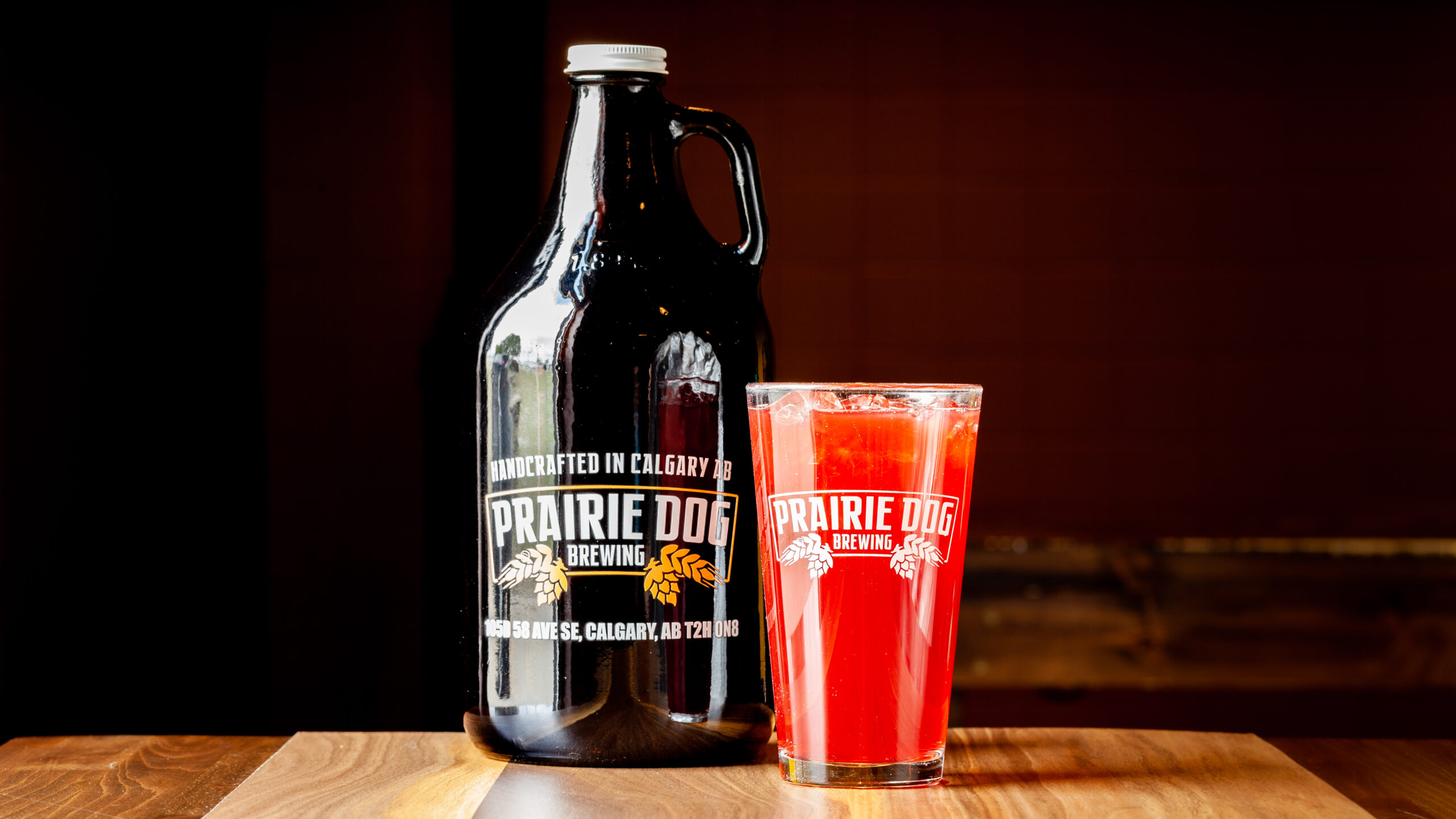 A 1.89l growler fill and 473ml draft pour of Prairie Dog Brewing's Black Cherry Gin Rickey Cocktail.
