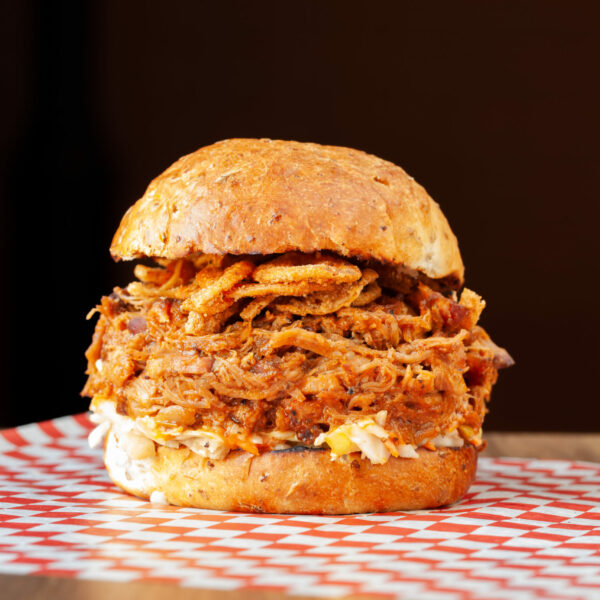 Prairie Dog Brewing Sauced Pulled Pork Sandwich