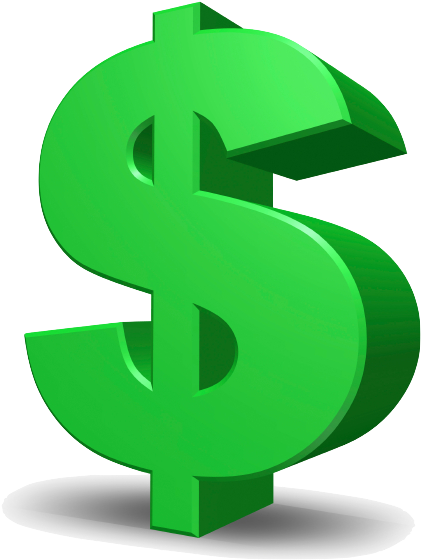 Clipart Image of a green 3-dimensional dollar sign.