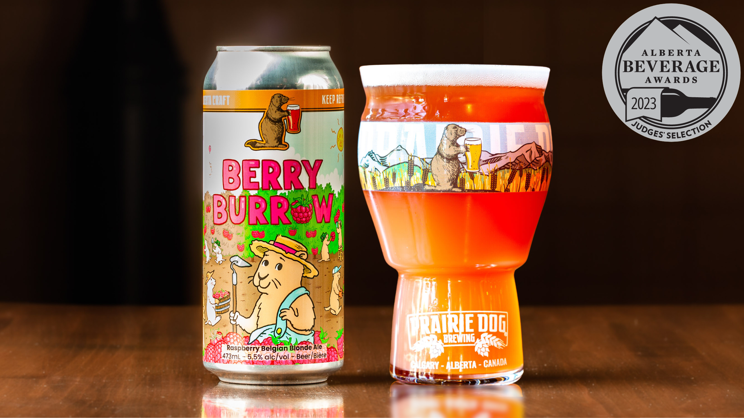 Prairie Dog Brewing Berry Burrow in 16oz (473mL) branded pint glass.